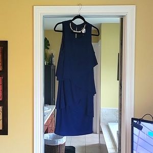 Navy cachet dress scalloped skirt
